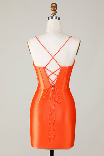 Sparkly Orange Beaded Corset Tight Short Formal Dress